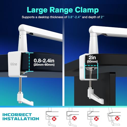 fifine boom arm mic stand low profile microphone arm stand podcast mic boom arm with desk mount cable channels management metal boom arm white for recordingstreaminggaminghome office-bm88w