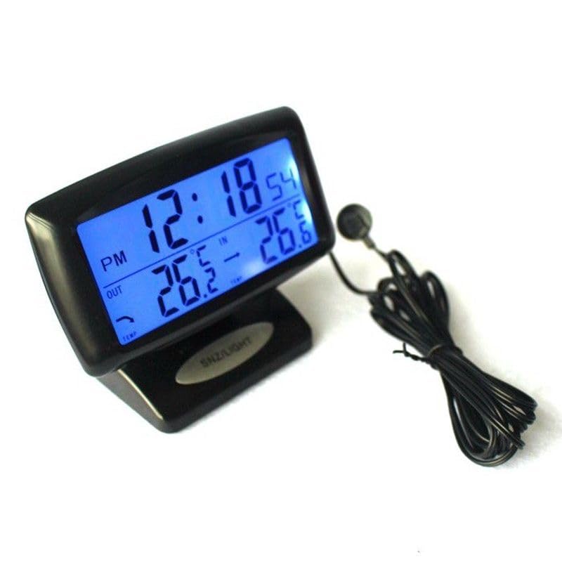 Auto Thermometer Electronic Clock LCD Home Car Indoor Outdoor Temp Monitor