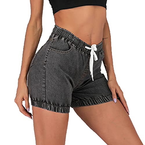 Maiyifu-GJ Women's Elastic Waist Denim Joggers Jeans Casual Drawstring Stretch Jeans Skinny Workout Jean Trousers Leggings (Grey,Large)