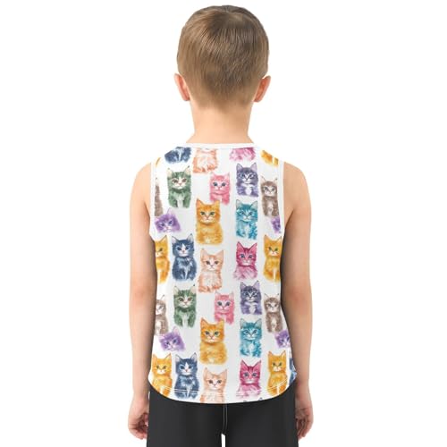 Boys Tank Top Shirts Cat Animal Colorful Sleeveless T-Shirts Crew Neck for Kids Clothing Children3