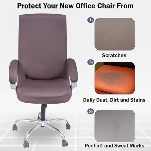 Image of Premium Elastic Boss Chair Cover with Armrest Covers | Stretchable Polyester Slipcover | 1-Seater Office Chair Protector | Fits Chair Back Height 71-76cm | Combo (Coffee & Grey)