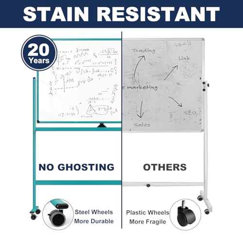Image of Large Dry-Erase Rolling Magnetic Whiteboard - 48 x 32 Inches Dry Erase Board with Stand Height Adjust Double Sides Mobile White Board Easel on Wheels with 25 Sheets Paper Pad Office, Home & Classroom