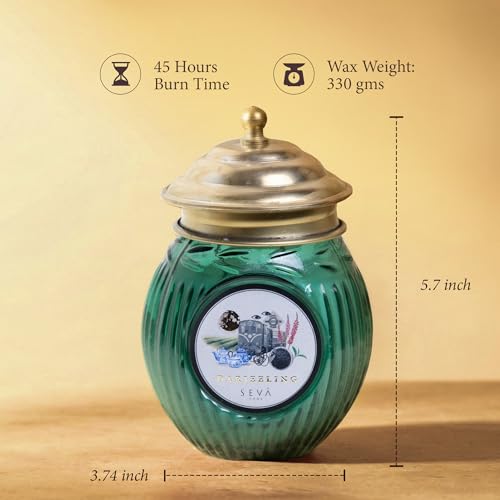 Image of SEVA HOME Ode to India Darjeeling Dream Candle | Natural Soy Wax with Cotton Wick | Relaxing Tea Garden Aroma | Decorative Home & Gifting Candle | 330g