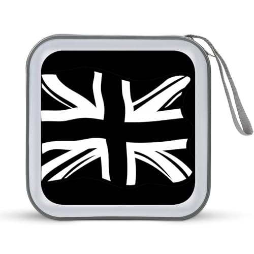 Vintage Black Union Jack British Flag CD Case Plastic DVD Case Holder Wallet Disc Storage Organizer for Car Travel