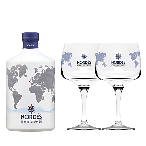 Gin Nordés - Atlantic Galician Gin - Bottiglia In Ceramica Con Due Bicchieri In Vetro - 70 cl - 40° Vol