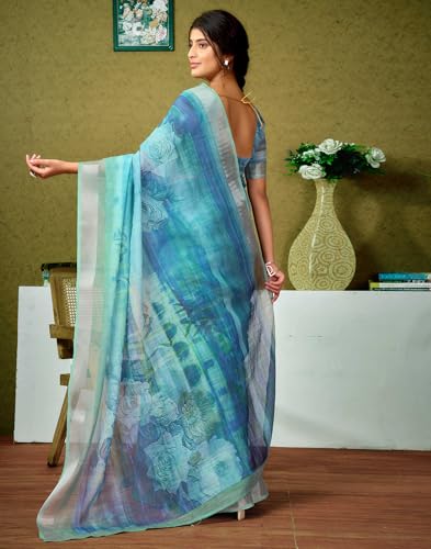 Image of SIRIL Women's Cotton Linen Printed Readymade Saree 1 Minute Ready to Wear Saree With Unstitched Blouse Piece