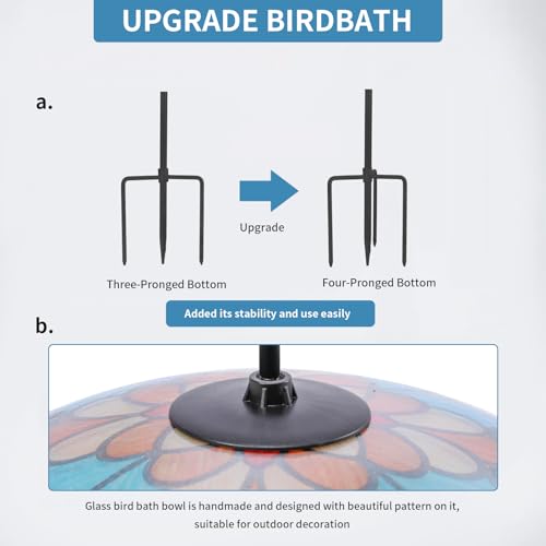 image for MUMTOP Outdoor Bird Baths, Glass Birdbaths Bird Feeder with Metal Stak
