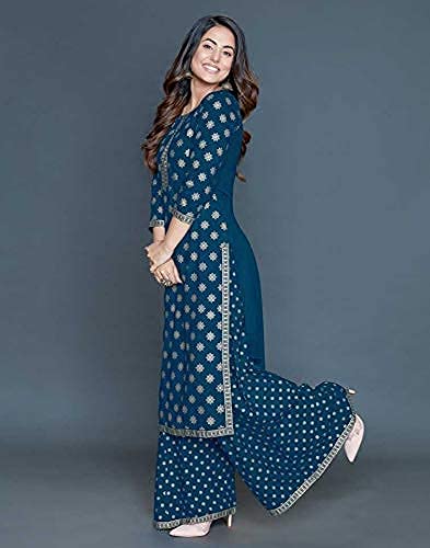 Image of Women's Rayon Solid Kurti with Sharara Set | Round Neck Ethnic Kurta with 3 /4 Sleeves | Stylish Festive & Outfit for Women & Girls