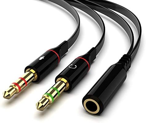 Maeline Headphone Adapter for Computer 3.5mm Female to 2 Dual 3.5mm Male Audio Splitter Cable Microphone Stereo Jack Earphones Port Cord Gaming Headset to PC Laptop Adapter (2 Pack) Black