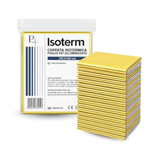 PALUPLUS 50 Coperte Termiche per Emergenze, Misura 140x210 cm, Telo Isotermico Primo Soccorso Oro e Argento, coperta di sopravvivenza, Trattiene Calore e Protegge dal Sole e Freddo -6181F-2,85