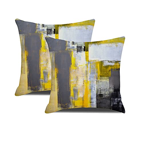 DWDC Housses de Coussin 40 x 40 cm Lot de 2 Housses de Coussin d'art Abstrait, Jaune et Gris foncé Galerie contemporaine Coussins décoratifs pour la Maison...