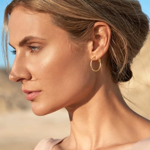 Image of Gacimy Gold Hoop Earrings for Women, 14K Gold Plated Thin Hoops