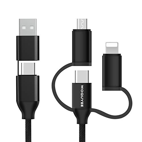 充電ケーブル USB-C ＆ ライトニング ケーブルType C ライトニングとAndroidコネクタ付き WOQUYEE 【Power Delivery 対応/急速充電＆データ同期/超高耐久】変換アダプタ 充電コード 高耐久 断線防止 ナイロン製 (ブラック)