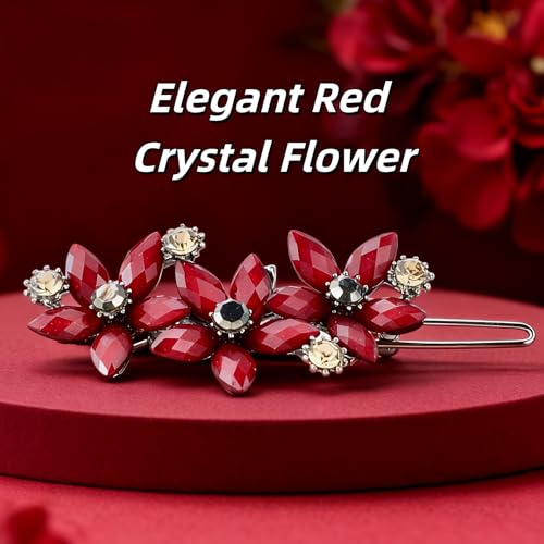 Pinza para cabello con flores y cristales rojos miniatura 3