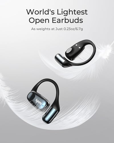 Image of Lytmi CozyFit Open Ear Headphones, 0.23oz Ultra-Light Comfortable Wireless Earbuds, 0.6mm Thinnest Earhooks, Bluetooth 5.4, Clear Audio, 30 HRS Playtime, IPX5 Waterproof with Mic (Matte Black)