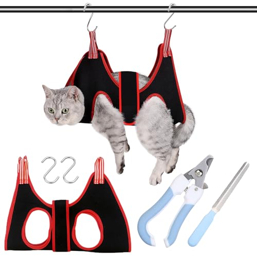 deegbbyi Hamaca Aseo Mascotas, Kit de Accesorios de Aseo, Hamaca Multifuncional con Cortaúñas, Lima de Uñas, para Animales Pequeños Perros y Gatos Cortar Las Uñas, Cuidado de Garras