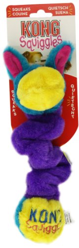 KONG Squiggles-Stretchy Squeaky Plush Toy (Various Figures) -for Medium Dogs, Multicoloured, Standard Size