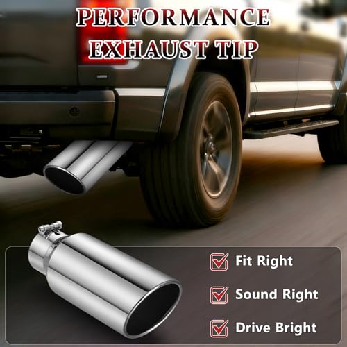 Image of Exhaust Tip 4 inch Inlet 6 inch Outlet 15 inch Long, High Performance Stainless Steel, Rustproof Polished Finish, Rolled Angle Cut, Bolt-On Diesel Tail Pipe, Universal for Car Truck