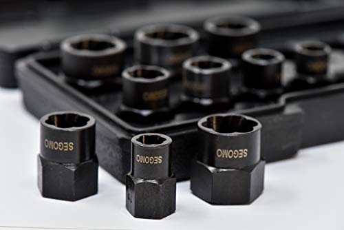 Segomo Tools 13 Piece Lug Nut and Bolt Extractor Removal Metric and SAE Socket Tool Set 8 - 19mm - Thumbnail 3