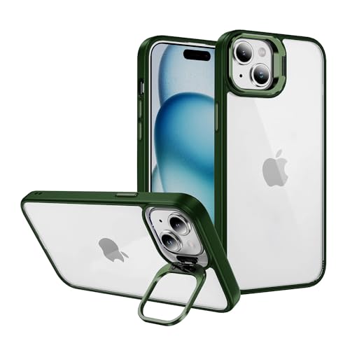Image of Vaku Luxos Thermoplastic Polyurethane Lens Flip Back Cover For iPhone 15 Plus Stand Holder Back Case With Lens Guard Scratch Resistant Slim Thin Military-Grade Protection-Green