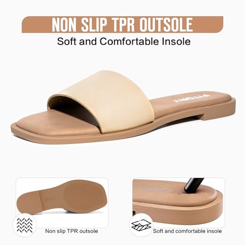 Image of FITORY Women's Slide Sandals Square Open Toe Cushioned Footbed Slippers