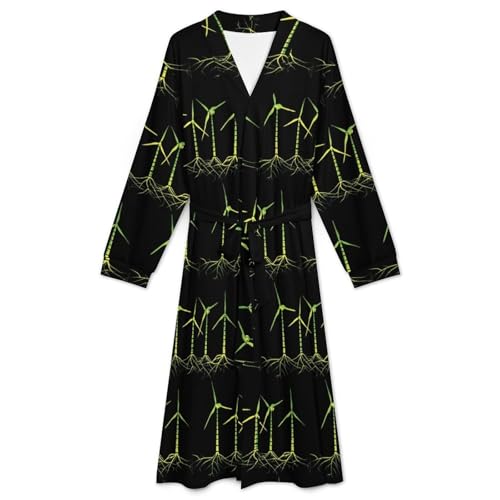 Green Power Premium Soft Robe Long Sleeve Bathrobes V Neck Sleepwear Spa Robes with Belt Men Woman3