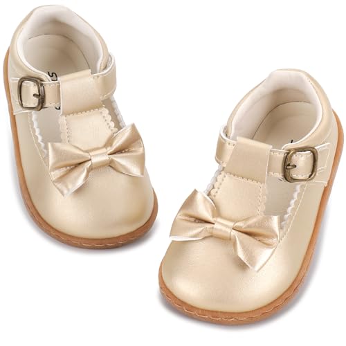 STQ KIDS Wide Toe Box Toddler Girl Mary Jane Shoes with Bow Non Slip Little Girls Flat Dress Shoe...