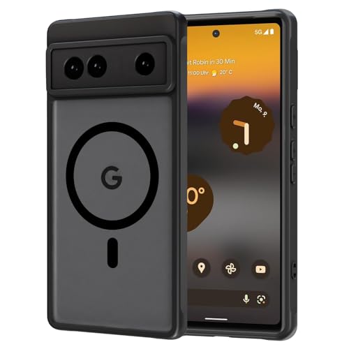 AOMYKE Funda Magnética para Google Pixel 6a, [Compatible con Magsafe]，Carcasa Translúcida Mate Trasera Fina PC+TPU Parachoques Antigolpes Caso - Negro