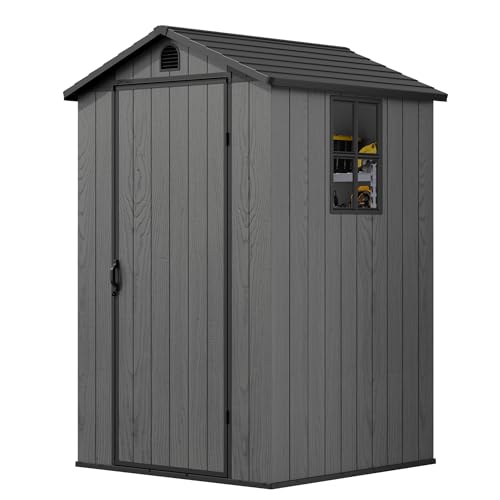 Image of Greesum 4x4FT Plastic Outdoor Storage Shed with Floor, Dark Gray