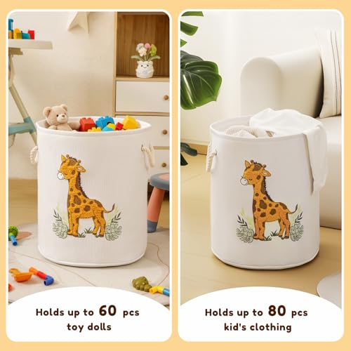 Image of Kids Laundry Basket Baby Hamper for Nursery, Canvas 58L Large Dirty Clothes Hampers with Drawstring Closure, Jungle Theme Baby Basket, Animal Baskets Toy Laundry Hamper, Safari Nursery Decor, Giraffe