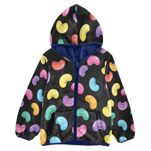 Colorful Candy Shapes on Black Toddler Fleece Jacket Girl Boys Hooded Fleece Jacket Coat Warm Outwear Zip-up 3-10T