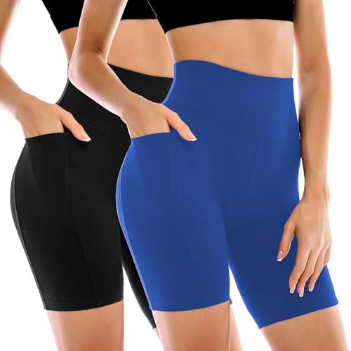 Image of Leafigure 2 Pack Womens Biker Shorts with Pockets 6 inch | High Waisted, Tummy Control, Running, Gym, Workout, Yoga Shorts