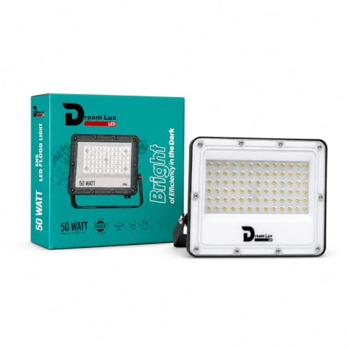 Image of Dreamlux 50W LED Flood Light, IP65 Waterproof Outdoor Light, Cool White 6500K, 130-140 lm /W, Aluminum Body, 6kV Surge Protection, BIS Certified Security Light (Pack of 1pc)