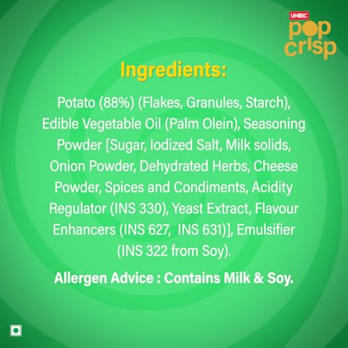 Image of UNIBIC Pop Crisp I Potato Chips I Cream & Onion I Popped Chips I Not Baked Not Fried |90% Fat Free | Low Calorie | Healthy Snacks I 40 Grams