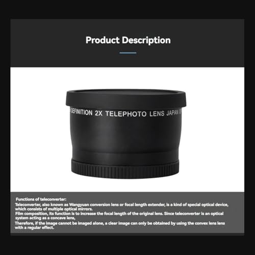 HUTSRAI 55 mm 2.0X Téléobjectif Téléconvertisseur Objectif Numérique DSLR Pièces Accessoires de photographie de haute qualité – vue 2
