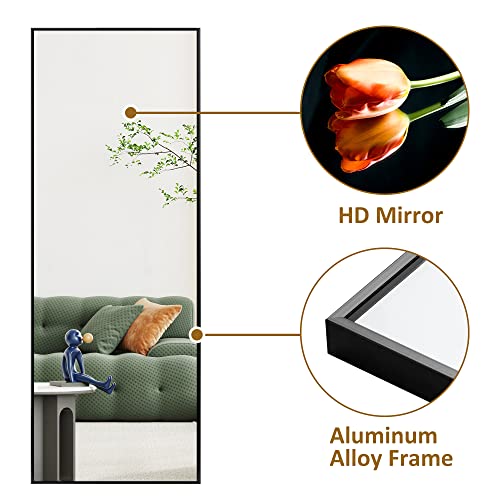 Image of PexFix Full Body Mirror Length with Black Aluminum Alloy Frame Stand Wall Mounted Hanging for Bedroom Bathroom Living Room Decor,55''x16'' (1016)