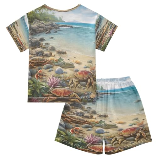 ALAZA Ocean Sea Crab Reef Turtle Pajamas Set Short Sleeve Cotton Sleepwear Summer Pjs 2 Piece 5-14Y2
