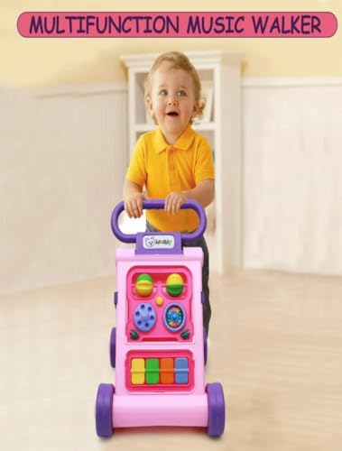 Image of JoyRide Musical Folding Baby Activity Push Walker with Flipping Doors, Turning Gears, and Spinning Panels 4 Colors, Non-Toxic Plastic, Boys Girls 9-18 Months (Pink)