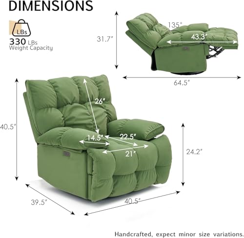Image of SITJOY Oversized Power Swivel Rocker Recliner Chair, Overstuffed Extra Wide Rocking Chair for Big and Tall, Glider Recliner Nursery Chair, USB Charging, Soft Breathable Fabric in Green, Power