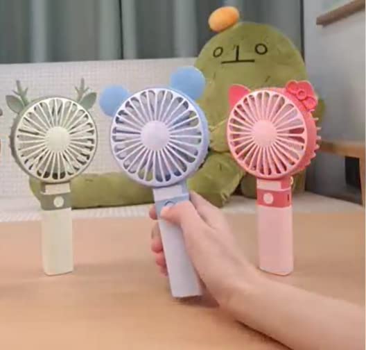 Image of Happy Hues Mini Portable USB Hand Fan| In-Built Battery-Rechargeable | Desk Fan- Foldable (Color- Blue, Design- Bear Ears)