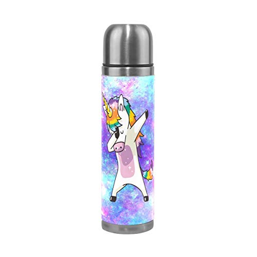 Unicorn Water Bottle Stainless Steel Insulated Thermos Kids Metal Resuable Vacuum Galaxy Bottle with Leather Bottle Holder 16 Oz(500 ml)