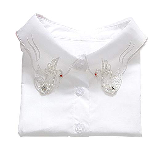Joyci Women's Organdy Lapel Collar Cotton Half Shirt Blouse Fake Collar Pearl Sequin Embroidered Detachable Peterpan Dickey White