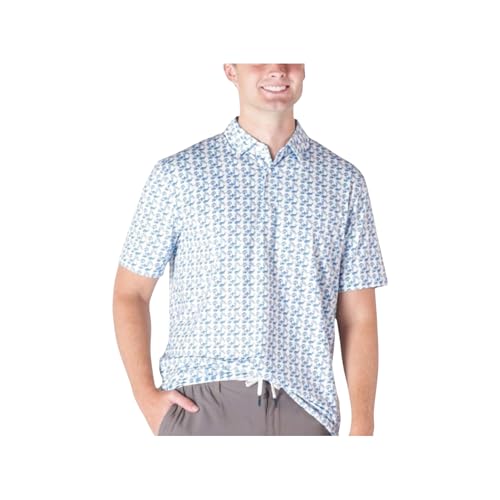 Simply Southern Mens Short Sleeve Saltwater Fish Patterned Polo Fishing Shirt L