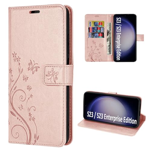 Hülle Kompatibel mit Samsung Galaxy S23 | Premium PU Leder Handyhülle Wallet Case für Galaxy S23 | Schutzhülle Blumen Kl...