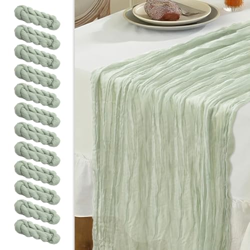 Le courant 12pcs 10Ft Cheesecloth Table Runner, Rustic Boho Gauze