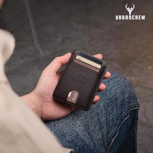 URBAN CREW Slim Leather Card Holder Wallet for Men – RFID Blocking Front Pocket Wallet, Minimalist Design for Credit Cards, Cash & Travel (Brown)4