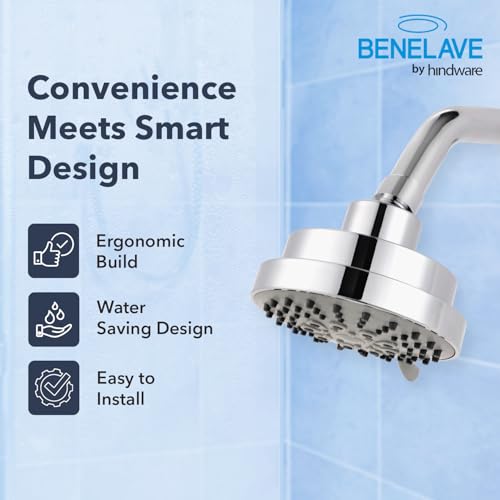 Image of Benelave by Hindware 5-Flow Overhead Shower for Bathroom | Made of ABS | Mirror-like Chrome Polish Finish | Rain, Massage, Mist & Combination Modes | Water Saving Multi Flow Bathroom Shower