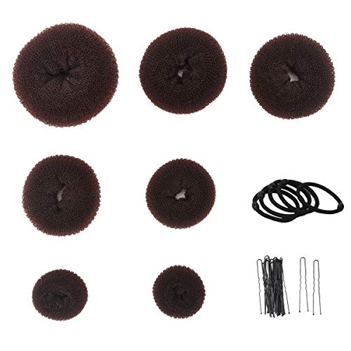 Donut Bun Maker, VCITY Hair Styling Accessories Kit with 5 Bands& 20 Bobby Pins & 7 Buns for Chignon Hair Styles (2 Small 2 Medium 2 Large 1 Extra-large), Dark Brown