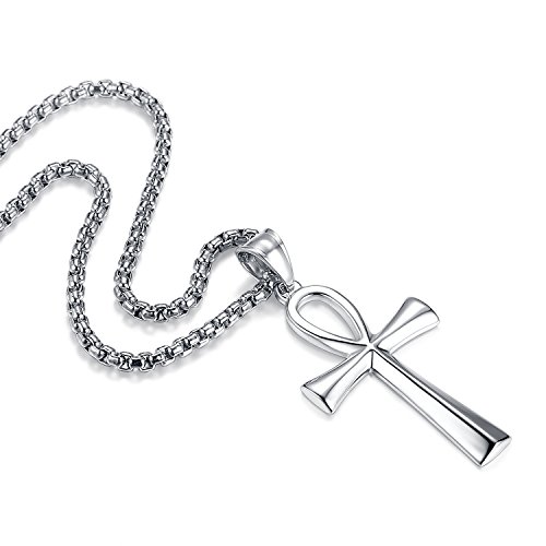 REVEMCN Reve Stainless Steel Coptic Ankh Cross Religious Pendant Necklace for Men Women, 20-24 Inches Chain