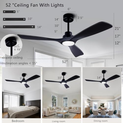 Image of QUTWOB 52 inch 3-Blade Wood Ceiling Fan with Light & Remote, Indoor Outdoor